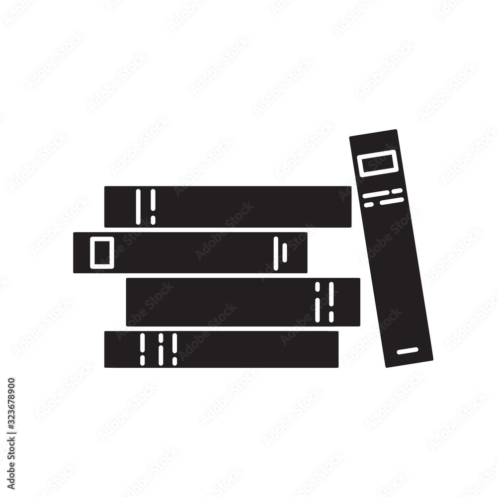 Cutout silhouette stack of lying books icon. Outline template for education, exams, work. Black and white simple illustration. Flat hand drawn isolated vector image on white background Cutout silhouette stack of lying books icon. Outline template for education, exams, work. Black and white simple illustration. Flat hand drawn isolated vector image on white background
