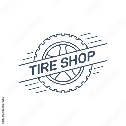 Tire and wheel service badge design, stock vector