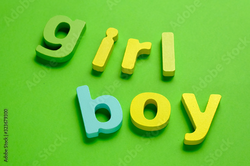 Wallpaper Mural Word GIRL BOY on green background. Learning the English alphabet and language.The concept of education, school, kindergarten Torontodigital.ca