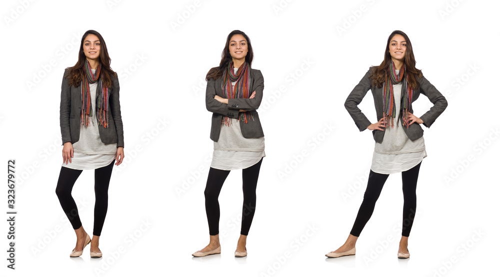 Girl in gray jacket isolated on white Girl in gray jacket isolated on white