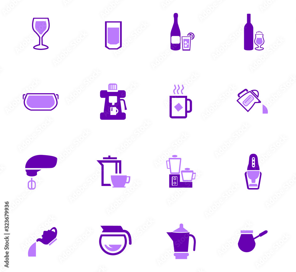 Utensils for the preparation of beverages icons Utensils for the preparation of beverages icons