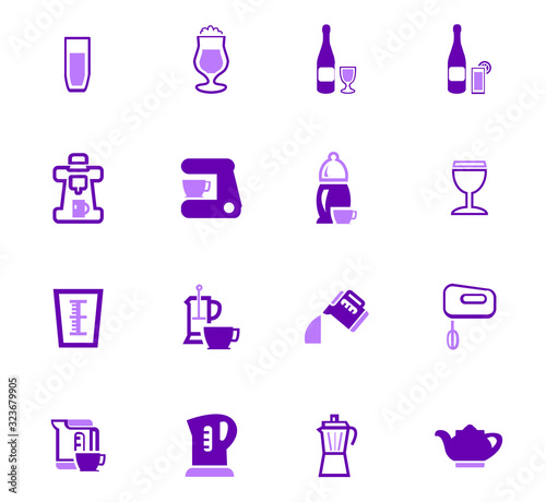 Utensils for the preparation of beverages icons