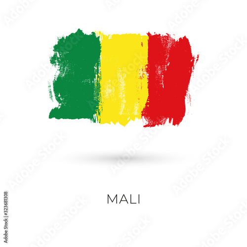 Mali colorful brush strokes painted national country flag icon. Painted texture..