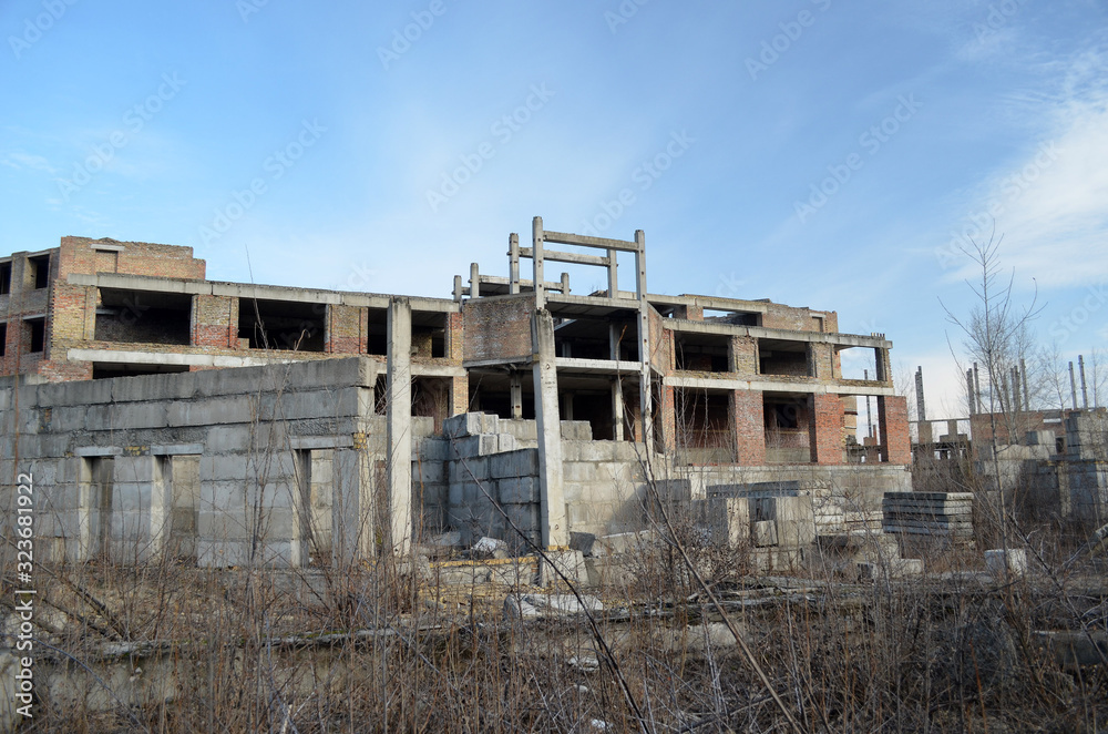 Abandoned construction site of hospital. Abandoned at 1991,during Ukrainian undependence crisis. Kiev,Ukraine