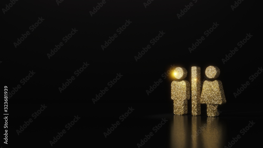 science glitter gold glitter symbol of restroom 3D rendering on dark black background with blurred reflection with sparkles science glitter gold glitter symbol of restroom 3D rendering on dark black background with blurred reflection with sparkles