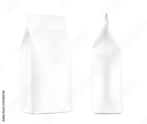 Realistic food bags isolated on white background. Isometric and front view. Vector illustration. Can be use for template your design, presentation, promo, ad. EPS 10.	