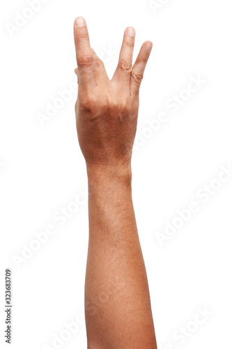 Male Asian hand gestures isolated over the white background. Soft Grab Action. Touch Action. Touch Small Thing.