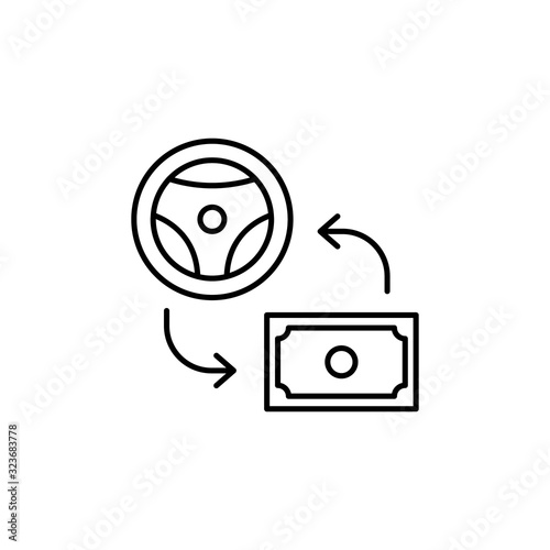 Steering wheel, money icon. Simple line, outline vector elements of driving school icons for ui and ux, website or mobile application