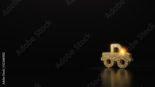 Slika na platnu science glitter gold glitter symbol of truck pickup 3D rendering on dark black b