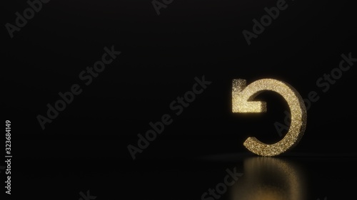 science glitter gold glitter symbol of undo 3D rendering on dark black background with blurred reflection with sparkles