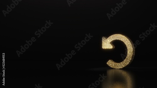 science glitter gold glitter symbol of undo alt 3D rendering on dark black background with blurred reflection with sparkles photo