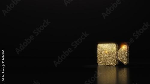 Fototapeta Naklejka Na Ścianę i Meble -  science glitter gold glitter symbol of video 3D rendering on dark black background with blurred reflection with sparkles