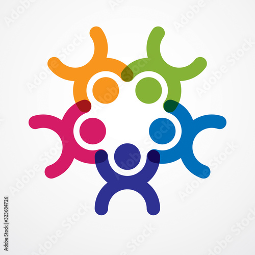 Teamwork businessman unity and cooperation concept created with simple geometric elements as a people crew. Vector icon or logo. Friendship dream team, united crew colorful design.