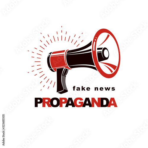 Loudspeaker vector logo isolated on white. Misleading and brainwashing information, fake news concept