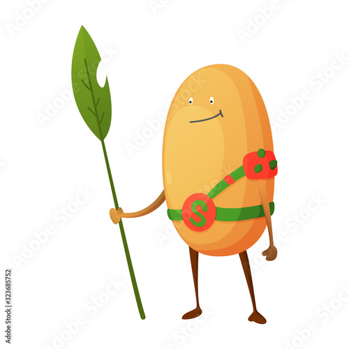 Vector fruit cartoon character of superhero expression. Funny personage of melon. Vegetarian diet. Isolated on white background.