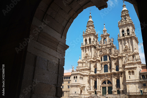 Praza do Obradoiro or Obradeiro square in Santiago de Compostela, Spain. Famous Camino de Santiago World Heritage pilgrims' way of Camiño de Santiago final target. photo