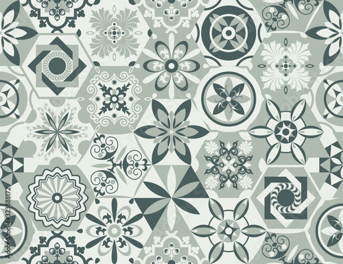 Seamless ceramic tile with colorful patchwork. Vintage multicolor pattern in turkish style. Endless pattern can be used for ceramic tile, wallpaper, linoleum, textile, web page background. Vector