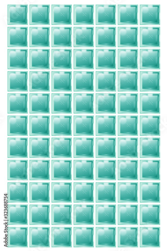 vertical isolated reveal clear transparent square bathroom glass block cube with smooth texture pattern vector file illustration. Arrange stall wall panel grids box. Use for object and material. 