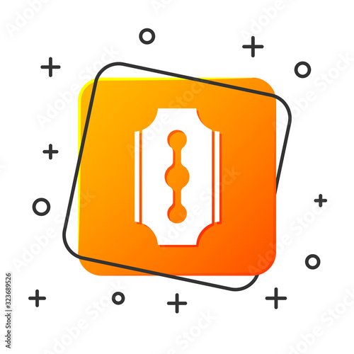 White Blade razor icon isolated on white background. Orange square button. Vector Illustration