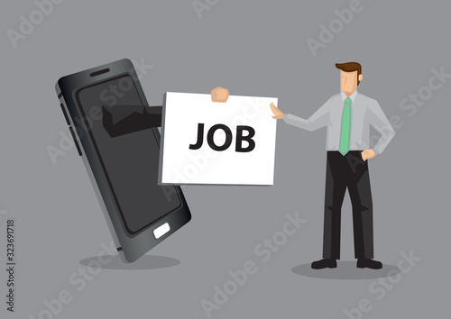 Using Mobile Phone for Job Search Cartoon Vector Illustration