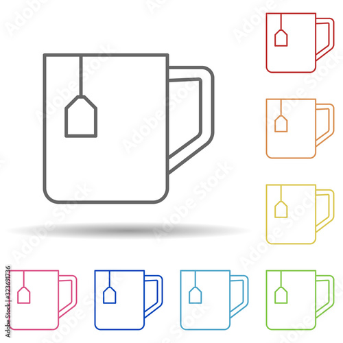 Mug with disposable tea bag in multi color style icon. Simple thin line  outline vector of fast food icons for ui and ux  website or mobile application