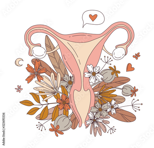 Vászonkép Women's reproductive system uterus with floral flowers pattern