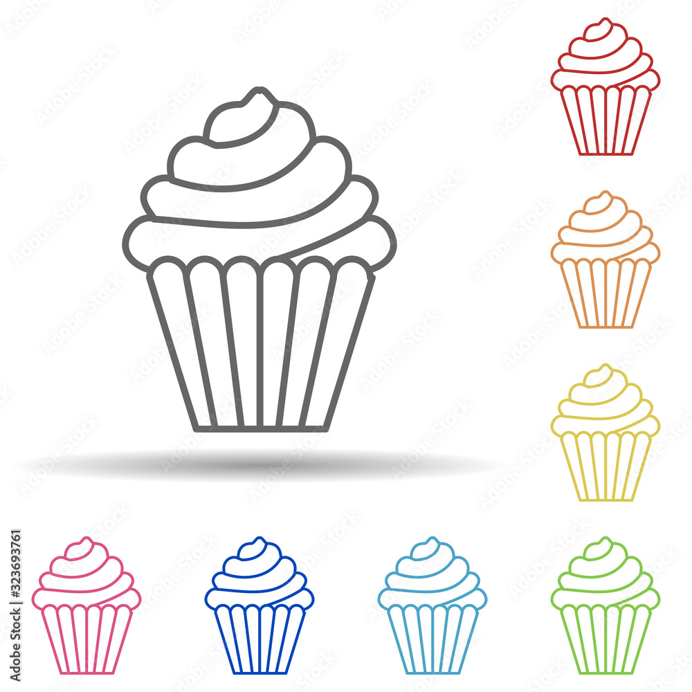 Cup cake in multi color style icon. Simple thin line, outline vector of fast food icons for ui and ux, website or mobile application Cup cake in multi color style icon. Simple thin line, outline vector of fast food icons for ui and ux, website or mobile application