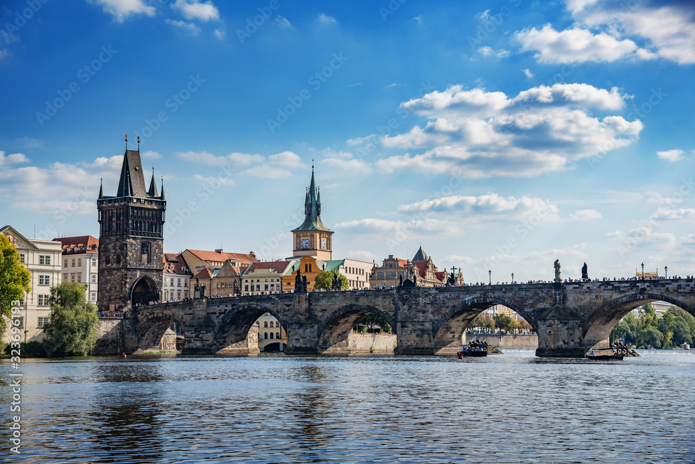 Prague, Charles Bridge. View from the Vltava River.