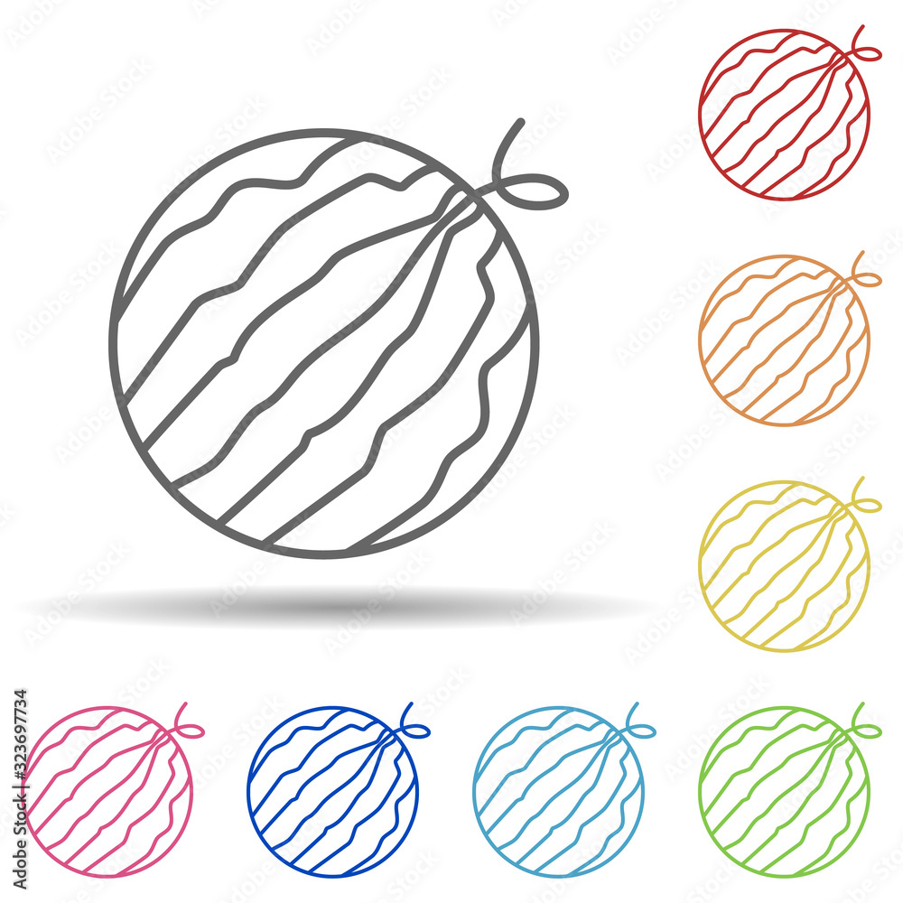 Watermelon in multi color style icon. Simple thin line, outline vector of fruit icons for ui and ux, website or mobile application Watermelon in multi color style icon. Simple thin line, outline vector of fruit icons for ui and ux, website or mobile application