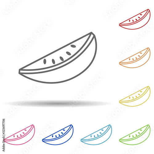 Piece of watermelon in multi color style icon. Simple thin line, outline vector of fruit icons for ui and ux, website or mobile application