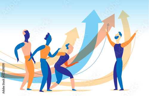 Influencer, leader, oratore motiva, incoraggia le persone a crescere, a raggiungere alti risultati. Uomo parla al pubblico - Illustrazione vettoriale