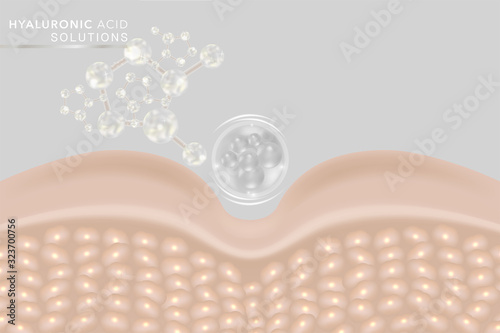 Hyaluronic acid skin solutions ad, white collagen serum drop with cosmetic advertising background ready to use, illustration vector.	