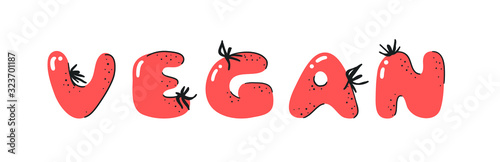 Cartoon vector illustration tomatos  ABC. Hand drawn font with vegan food and word LOL. Actual Creative art vegetarian alphabet 