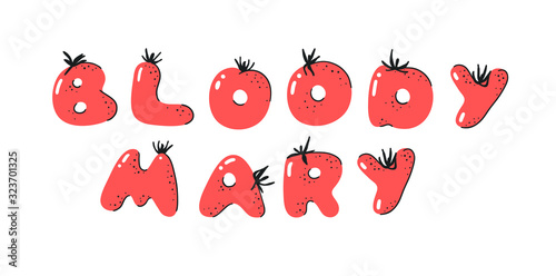 Cartoon vector illustration tomatos  ABC. Hand drawn font with vegan food and word LOL. Actual Creative art vegetarian alphabet 
