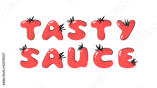 Cartoon vector illustration tomatos  ABC. Hand drawn font with vegan food and word LOL. Actual Creative art vegetarian alphabet 