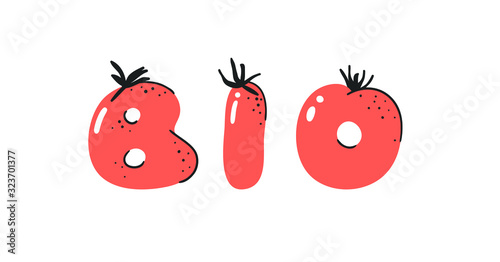 Cartoon vector illustration tomatos  ABC. Hand drawn font with vegan food and word LOL. Actual Creative art vegetarian alphabet 