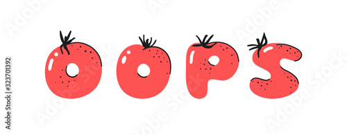 Cartoon vector illustration tomatos  ABC. Hand drawn font with vegan food and word LOL. Actual Creative art vegetarian alphabet 