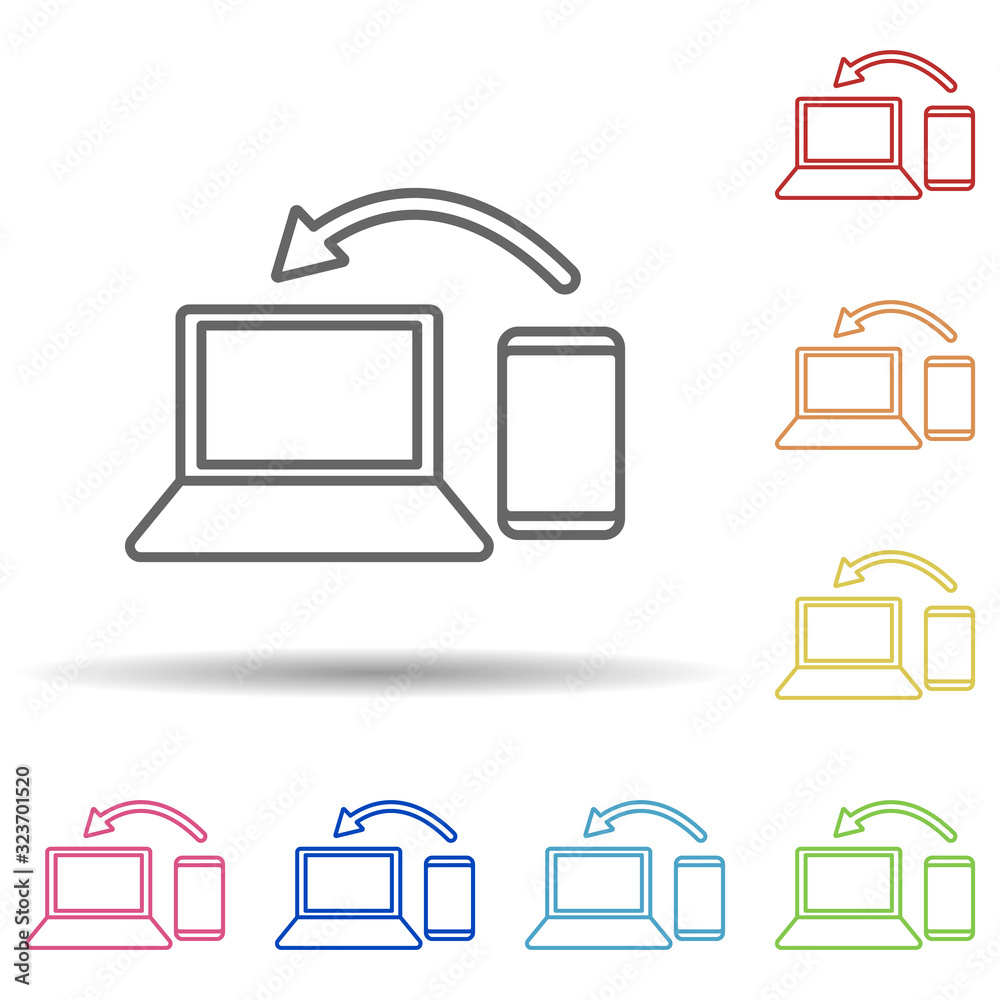 Synchronize smart phone with laptop in multi color style icon. Simple thin line, outline vector of mobile banking icons for ui and ux, website or mobile application