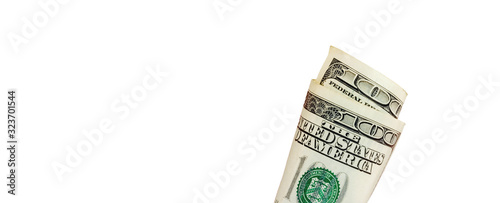 One hundred dollar bill roll isolated on white