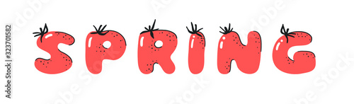 Cartoon vector illustration tomatos  ABC. Hand drawn font with vegan food and word LOL. Actual Creative art vegetarian alphabet 