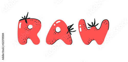 Cartoon vector illustration tomatos  ABC. Hand drawn font with vegan food and word LOL. Actual Creative art vegetarian alphabet 
