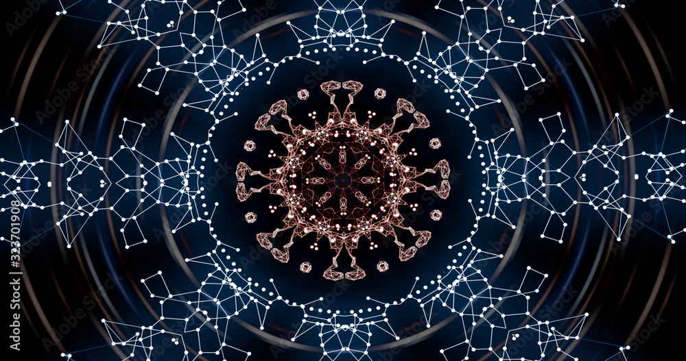 Obraz premium Radiating light pattern in plexus design over hypnotizing waves background.