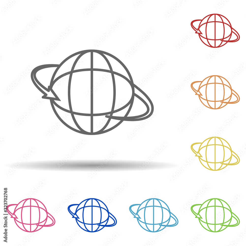 Arrow globe in multi color style icon. Simple thin line, outline vector of mobile banking icons for ui and ux, website or mobile application Arrow globe in multi color style icon. Simple thin line, outline vector of mobile banking icons for ui and ux, website or mobile application