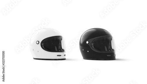 Blank black and white bike helmet mock up, half-turned view