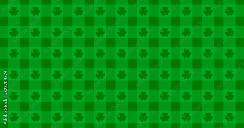 Patrick Day background with falling shamrock leaf pattern. For festive pub party. 3d render, loop 4k Patrick Day background with falling shamrock leaf pattern. For festive pub party. 3d render, loop 4k