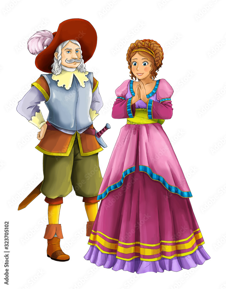 Cartoon happy married couple together on white background - illustration