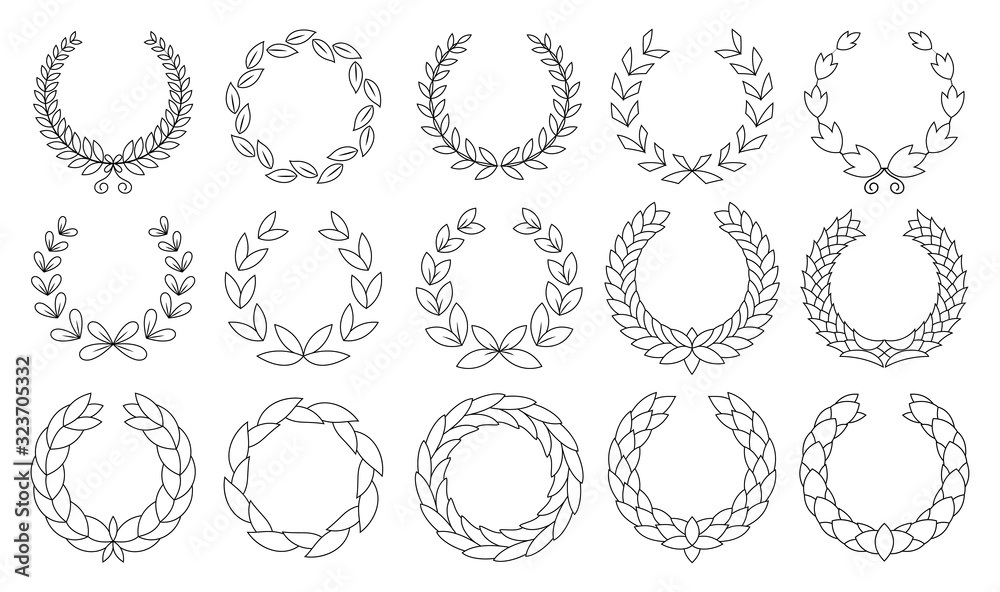Set of wreaths circular laurel heraldry reward achievement leaf nobility laurel wreath.