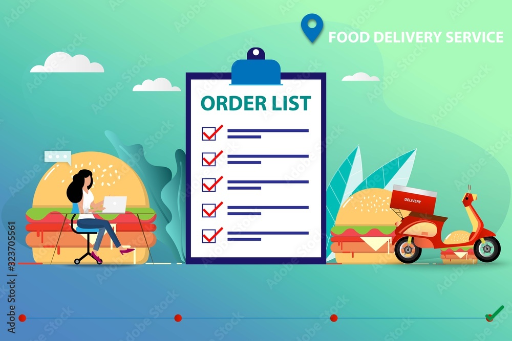 Business concept of food delivery service, staff is entering the order ...