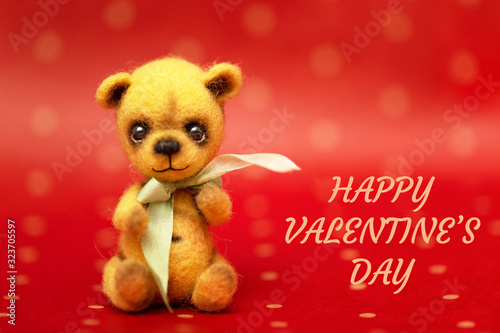 Teddy bear, text Happy Valentine's Day. Valentine's card, banner © 8H