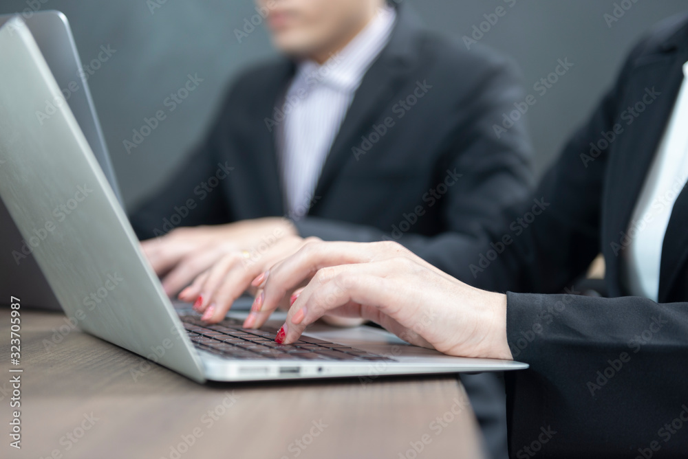 Office man and woman are working with using laptop as business cooperative background. Office man and woman are working with using laptop as business cooperative background.